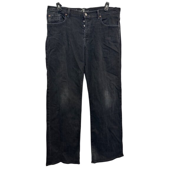 7 For All Mankind Mens Straight Button Fly Jeans Size 38 Black Stretch Denim USA - Picture 2 of 7